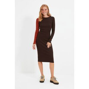 Trendyol Brown Color Block Knitted Dress