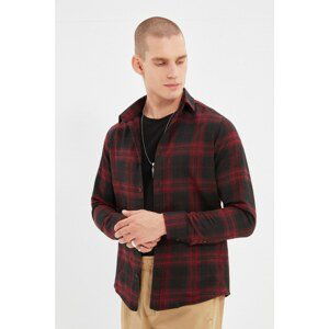 Trendyol Claret Red Men Slim Fit Shirt Collar Long Sleeve Plaid Shirt