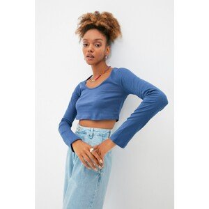 Trendyol Indigo Square Neck Crop Knitted Blouse