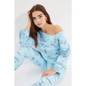 Trendyol Blue Boat Neck Tie-Dye Pattern Basic Knitted Thin Sweatshirt