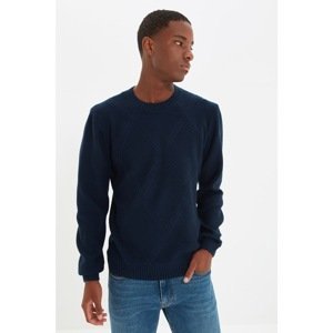 Trendyol Navy Blue Men's Slim Fit Crew Neck Jacquard Sweater