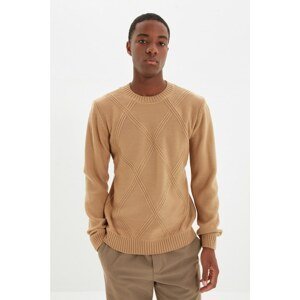 Trendyol Beige Men's Slim Fit Crew Neck Jacquard Sweater