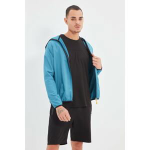 Trendyol Blue Men Regular Fit Hoodie Sweatshirt