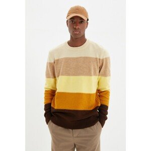 Trendyol Yellow Men Regular Fit Crew Neck Color Block Sweater