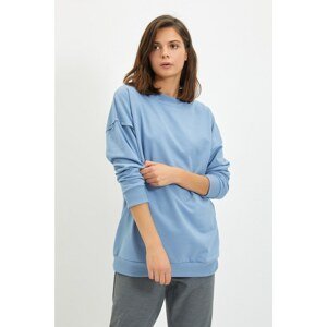 Trendyol Blue Wear Detail Oversize Thin Knitted Thin Sweatshirt
