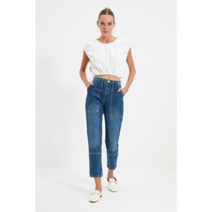 Trendyol Blue Stitch Detail High Waist Mom Jeans