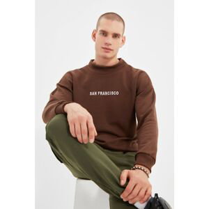 Trendyol Brown Men's Regular/Real fit Stand-Up Collar Cotton Sweatshirt