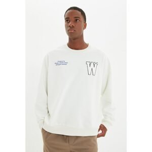 Trendyol Ecru Men's Oversize Fit Long Sleeve Crew Neck Embroidered Sweatshirt