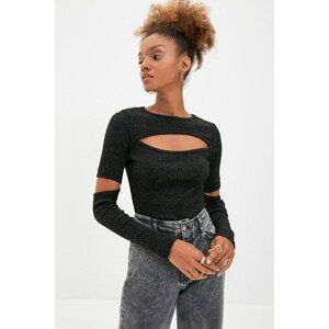 Trendyol Black Fake Knitwear Cut Out Detailed Knitted Blouse