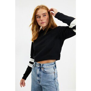 Trendyol Black Crop Hoodie Knit Raised Sweatshirt