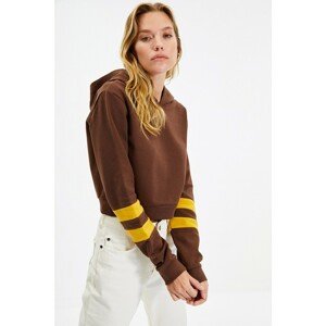 Trendyol Brown Crop Hoodie Knit Raised Sweatshirt