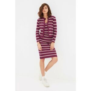 Trendyol Plum Striped Dress-Cardigan Knitwear Suit