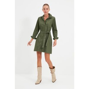 Trendyol Khaki Belted Denim Dress