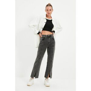 Trendyol Anthracite Stitch Detail High Waist Straight Jeans