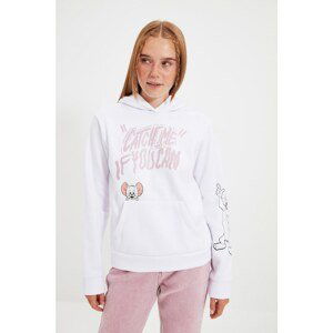 Trendyol White Tom & Jerry Licensed Printed Basic Knit Raised Sweatshirt