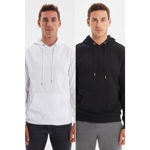 Trendyol Black-White Men's 2 Pack Regular/Normal Cut Basic Hooded Sweatshirt