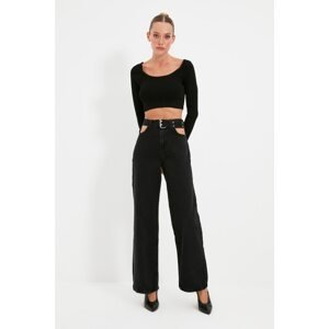 Trendyol Black Cut Out Detailed Belted High Waist 90's Wide Leg Jeans