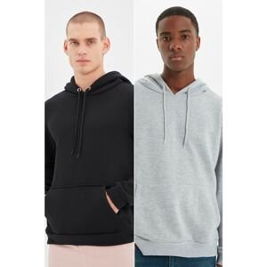 Trendyol Grey-Black Men Regular Fit Hoodie 2-Pack Sweatshirt