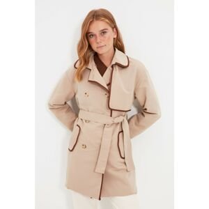 Trendyol Stone Belted Brown Piping Trench Coat