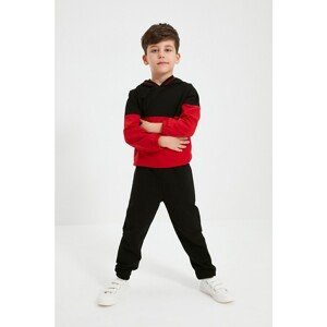 Trendyol Black Color Block Hooded Boy Knitted Thin Tracksuit Set