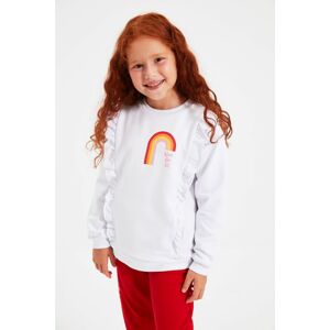 Trendyol Girls White Frilly Printed Knitted Sweatshirt