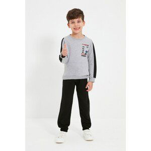 Trendyol Gray Striped Printed Boy Knitted Slim Tracksuit Set