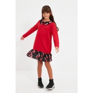 Trendyol Red Woven Detailed Girl Knitted Dress