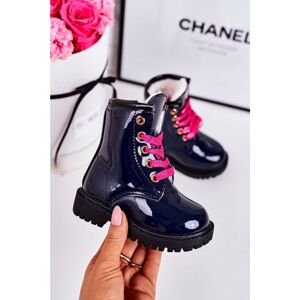Children's Boots Insulated With Fur Shiny Navy Pinkie