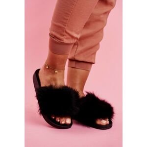 Women's flip-flops with fur black Belmondo