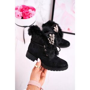 Children's Insulated Boots With Fur Nubuck Black Ella