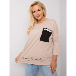 Beige oversize blouse with inscription and pocket