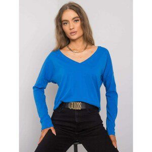 Dark blue cotton blouse with long sleeves