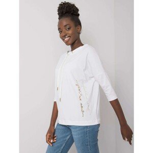 Women's white blouse with a sequin inscription