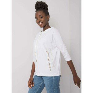 Women's white blouse with a sequin inscription