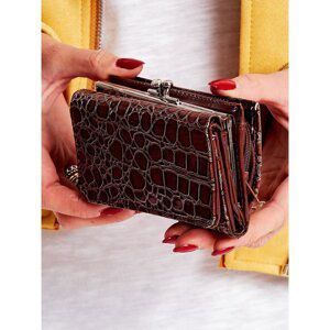 Embossed brown women's wallet with an outer pocket