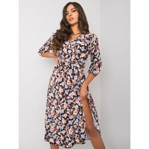 RUE PARIS Black floral V-neck dress