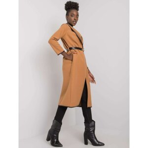 Camel coat with pockets and belt