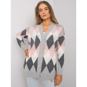 RUE PARIS Gray and pink patterned sweater