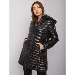 Black quilted jacket with a hood