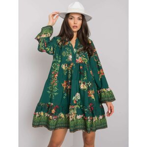 Dark green loose-fitting dress with patterns