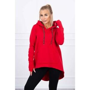 Insulated sweatshirt with longer back and red hood