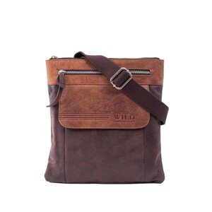 Dark brown leather men's handbag with a zipper with a belt