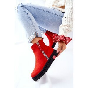 Platform Suede Lace-up Booties Red Nessa