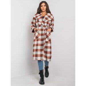 Checkered women's white and brown coat