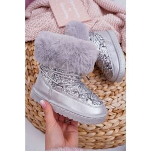 Children's Insulated Snow Boots With Fur Silver Nicola