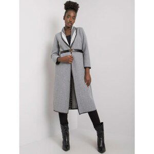 Grey melange coat with pockets and belt