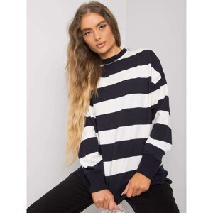 White and navy blue striped sweatshirt for women