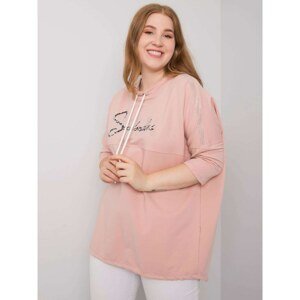 Dusty pink cotton blouse of larger size with rhinestones