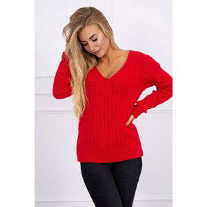 Braided sweater with V-neck red