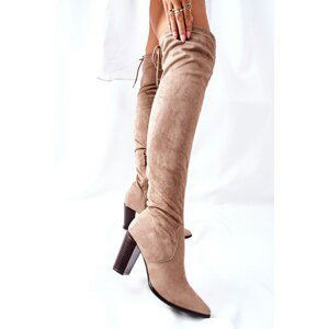 Women's High Boots On Heel Beige Monleek